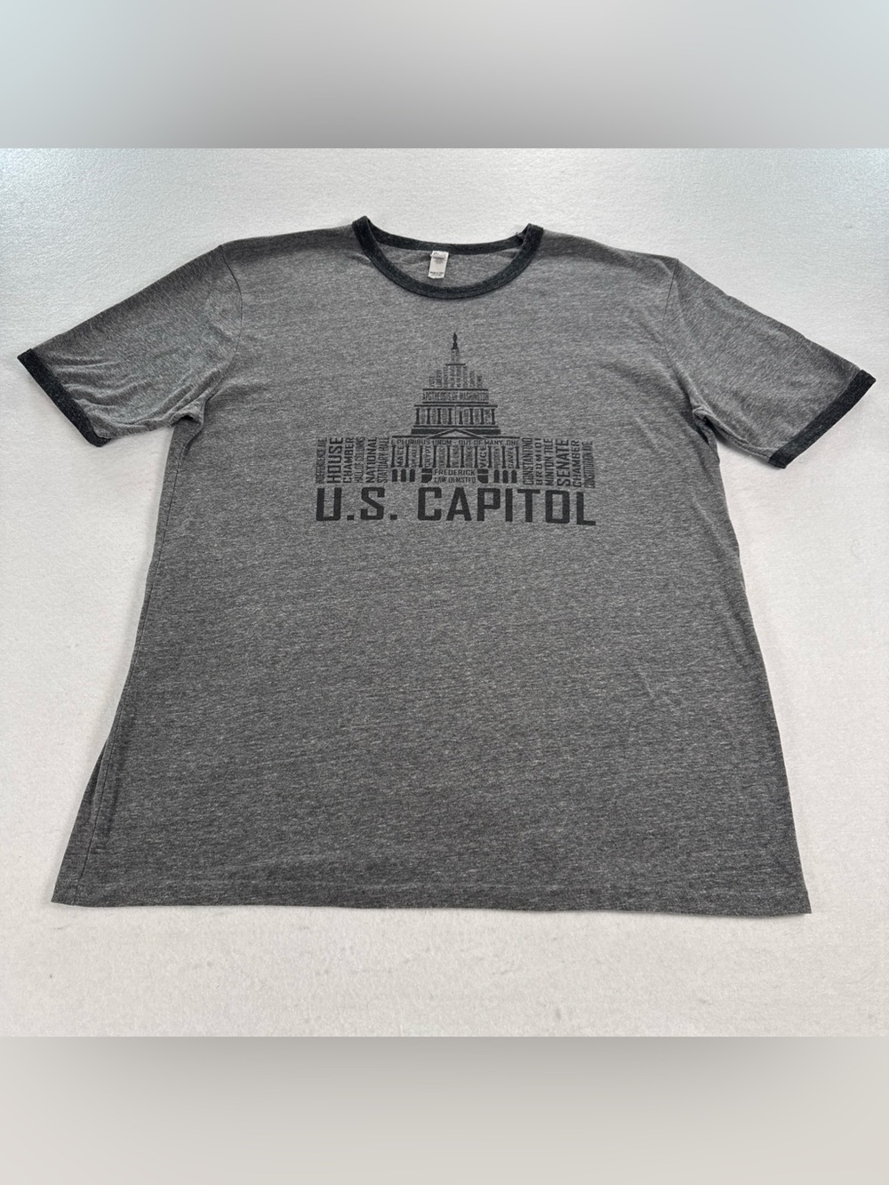 Vintage Washington DC United States‎ Capitol Ringer Shirt Gray Rare Made In USA
